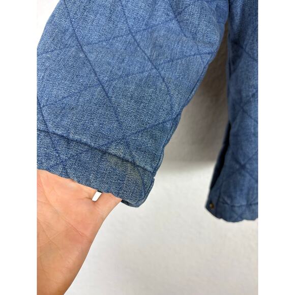 Vintage Talbots Denim Barn Jacket Petite Medium Blue Quilted Corduroy Trim Chore - Picture 12 of 15